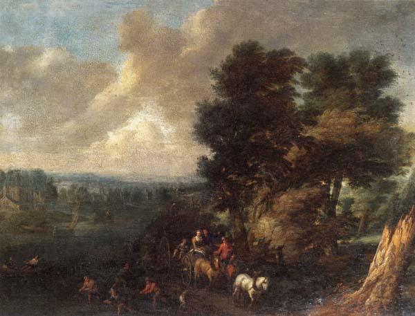 Joseph Van Bredael River landscape with fishermen and wa France oil painting art
